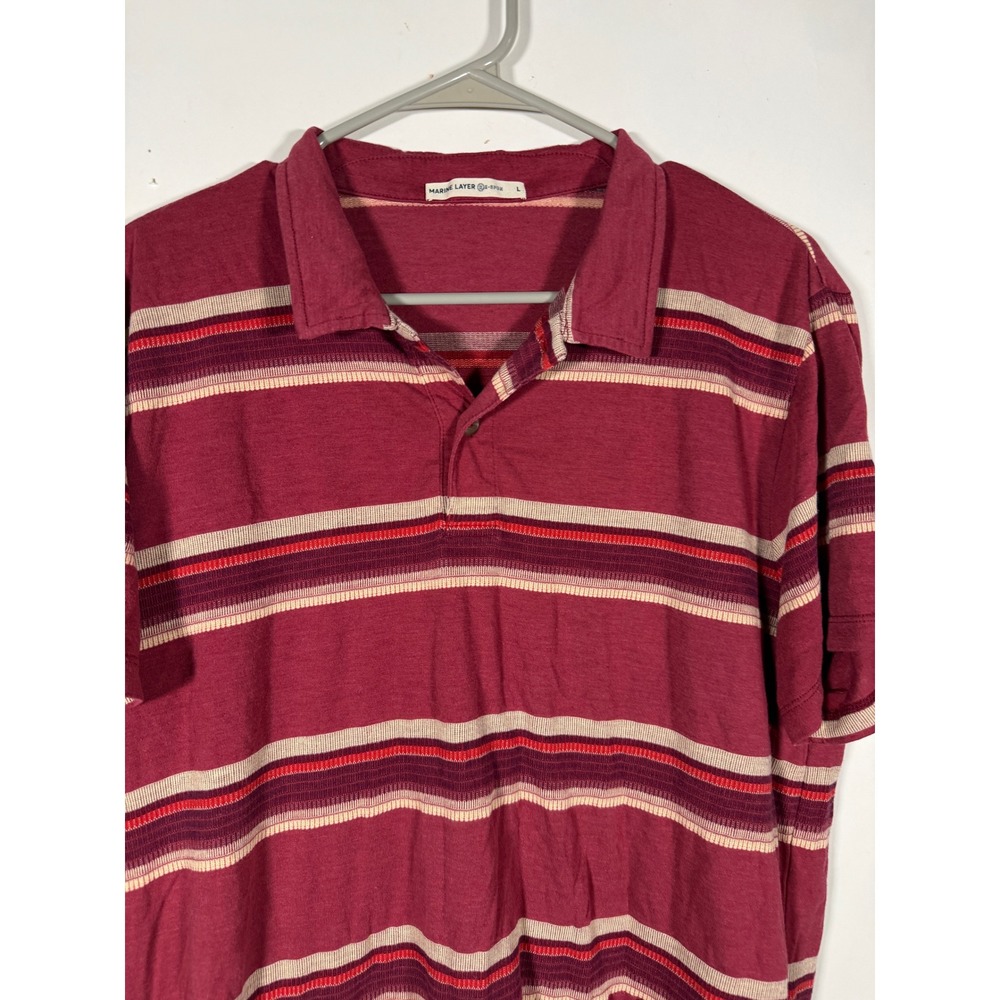 Marine Layer Re-Spun Mens Large Polo Shirt Burgundy Red Striped Short Sleeve